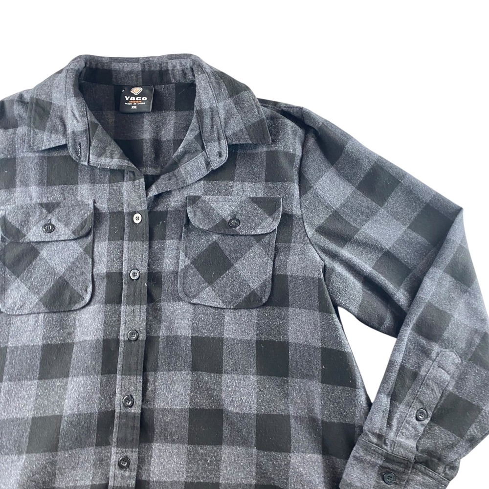 Yago Mens XXL Buffalo Plaid Flannel‎ Shirt Grey Black Long Sleeve Button Down